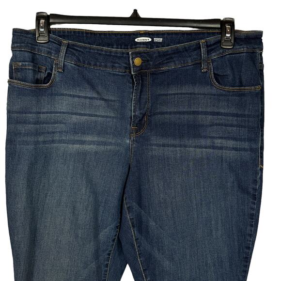 Old Navy Rockstar Super Skinny SZ 22 Plus Jeans Stretch Whiskered Dark Wash Blue - Picture 2 of 8